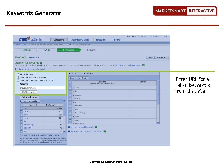 Keywords Generator Enter URL for a list of keywords from that site Copyright Market.