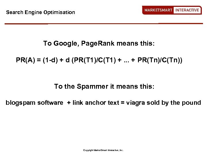 Search Engine Optimisation To Google, Page. Rank means this: PR(A) = (1 -d) +
