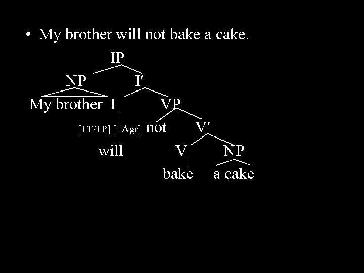  • My brother will not bake a cake. IP NP I My brother