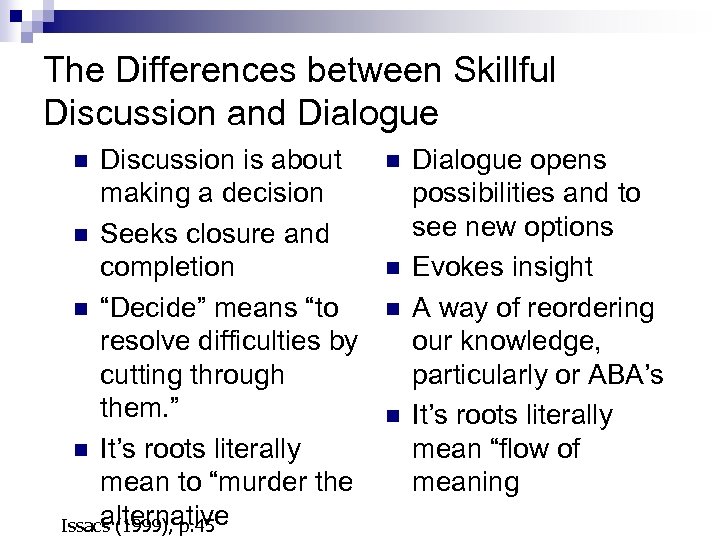The Differences between Skillful Discussion and Dialogue Discussion is about making a decision n
