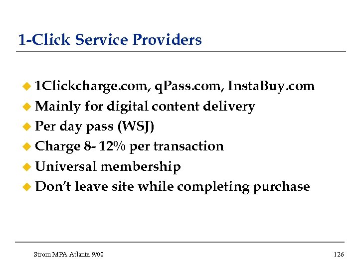 1 -Click Service Providers u 1 Clickcharge. com, q. Pass. com, Insta. Buy. com