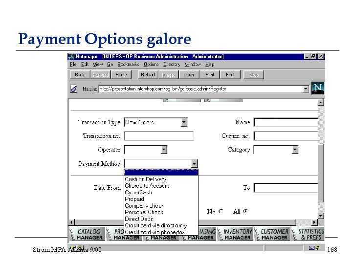 Payment Options galore Strom MPA Atlanta 9/00 168 