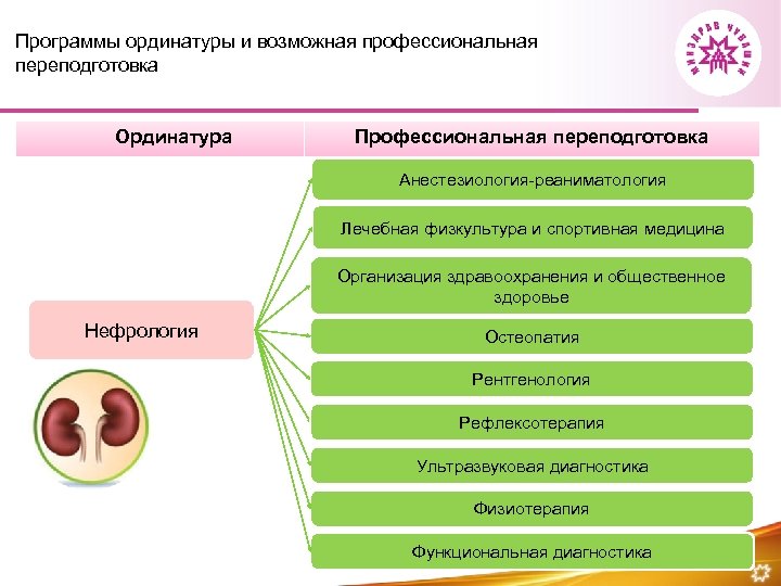 Программы ординатуры и возможная профессиональная переподготовка Ординатура Профессиональная переподготовка Анестезиология-реаниматология Лечебная физкультура и спортивная