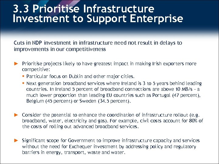 3. 3 Prioritise Infrastructure Investment to Support Enterprise Cuts in NDP investment in infrastructure