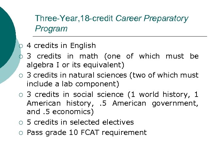 Three-Year, 18 -credit Career Preparatory Program ¡ ¡ ¡ 4 credits in English 3