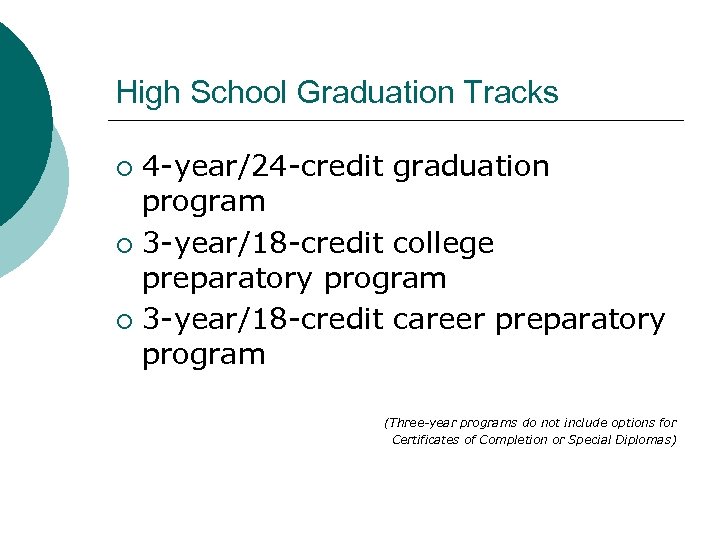 High School Graduation Tracks 4 -year/24 -credit graduation program ¡ 3 -year/18 -credit college