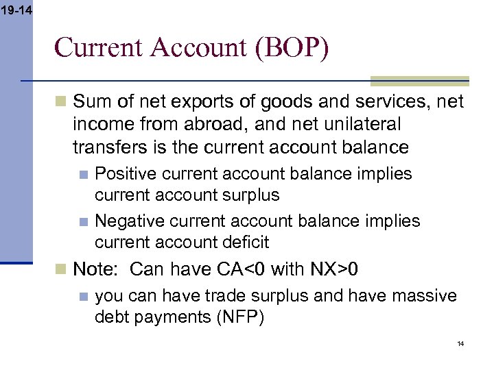 19 -14 Current Account (BOP) n Sum of net exports of goods and services,