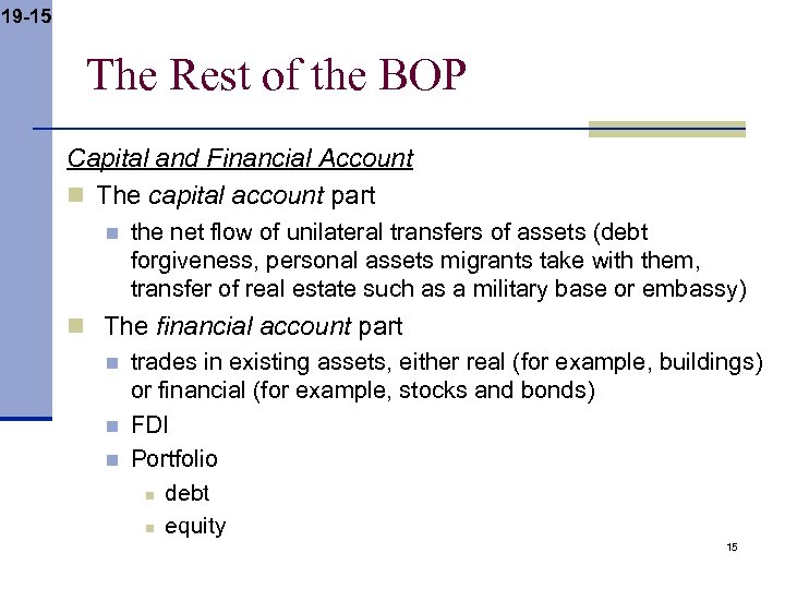 19 -15 The Rest of the BOP Capital and Financial Account n The capital