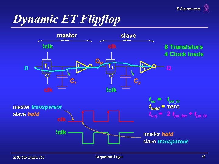 B. Supmonchai Dynamic ET Flipflop master slave !clk D clk T 1 I 1