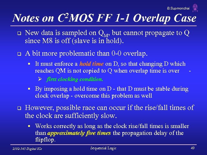 B. Supmonchai Notes on C 2 MOS FF 1 -1 Overlap Case q q