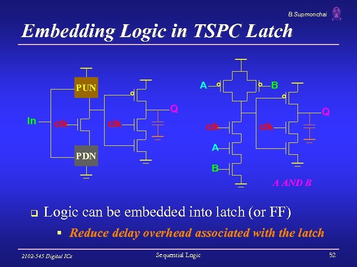 B. Supmonchai Embedding Logic in TSPC Latch A PUN B Q In clk Q