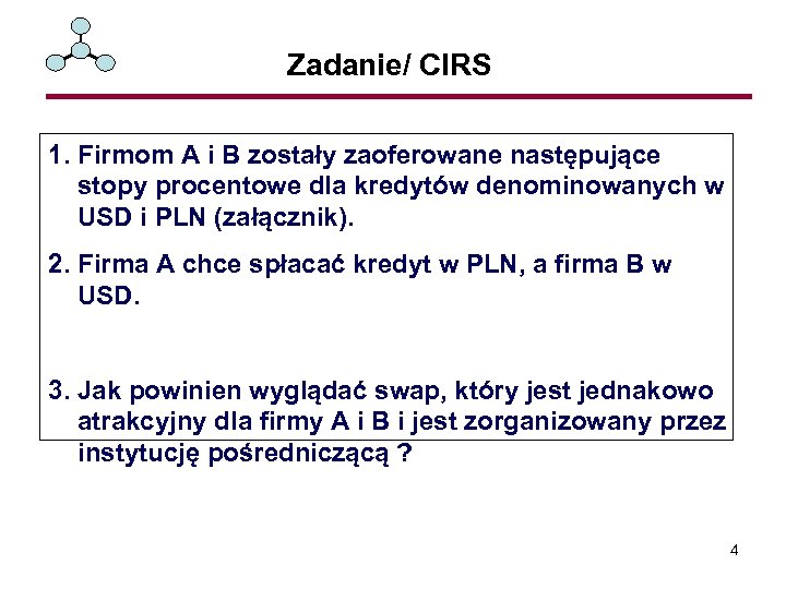 Zadanie/ CIRS 1. Firmom A i B zostały zaoferowane następujące stopy procentowe dla kredytów