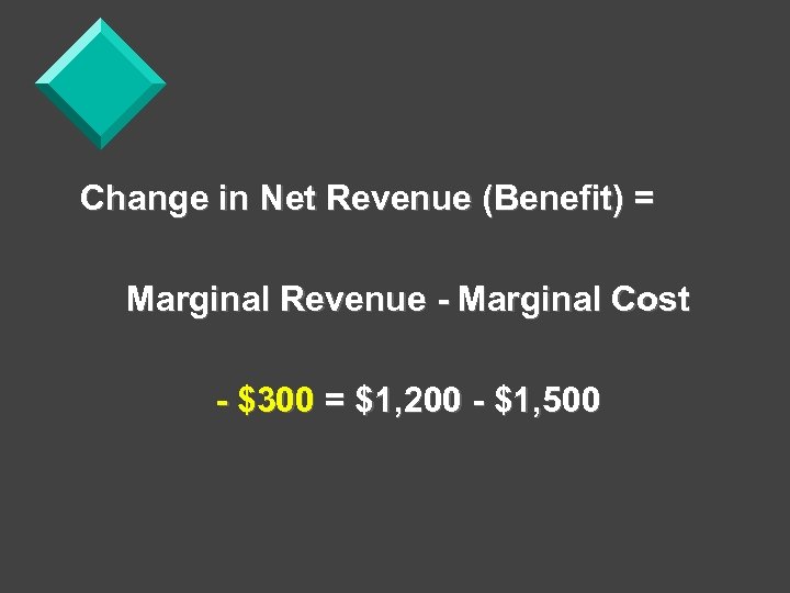 Change in Net Revenue (Benefit) = Marginal Revenue - Marginal Cost - $300 =