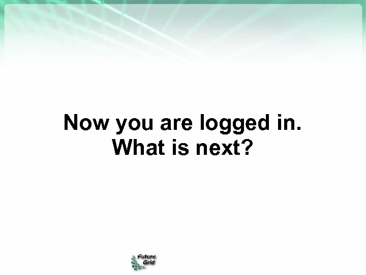 Now you are logged in. What is next? 