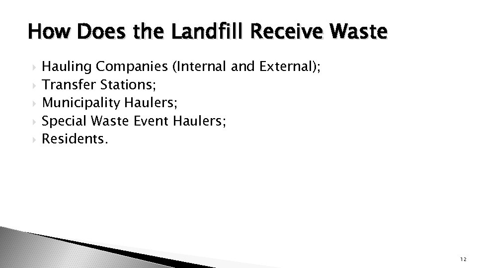 How Does the Landfill Receive Waste Hauling Companies (Internal and External); Transfer Stations; Municipality