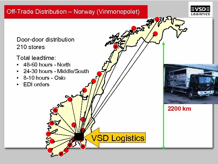 Off-Trade Distribution – Norway (Vinmonopolet) Door-door distribution 210 stores Total leadtime: • • 48