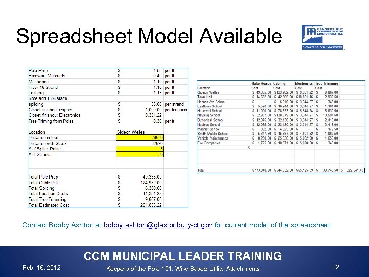 Spreadsheet Model Available Contact Bobby Ashton at bobby. ashton@glastonbury-ct. gov for current model of