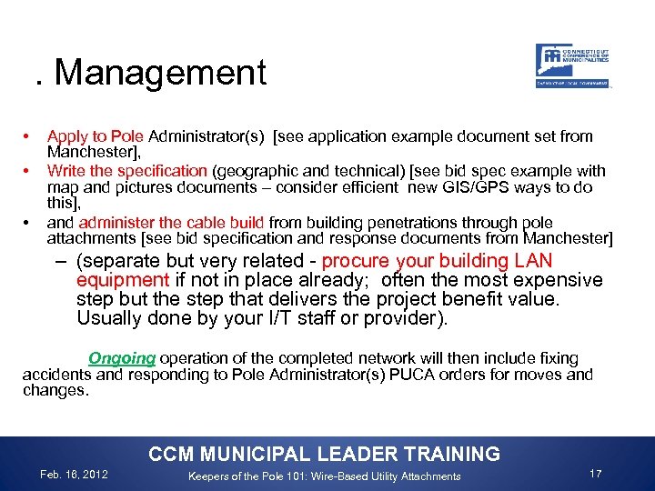 . Management • • • Apply to Pole Administrator(s) [see application example document set