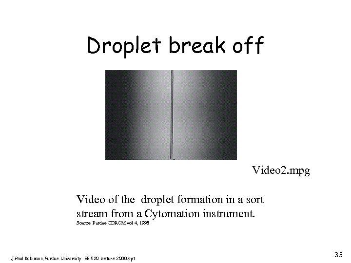 Droplet break off Video 2. mpg Video of the droplet formation in a sort