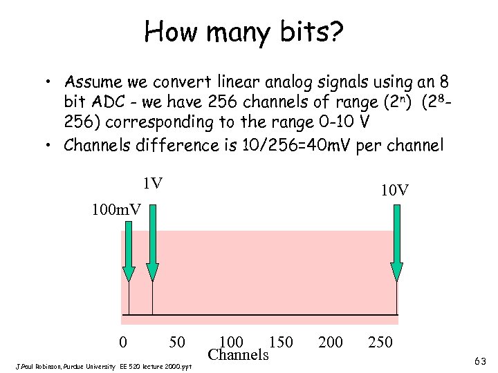 How many bits? • Assume we convert linear analog signals using an 8 bit