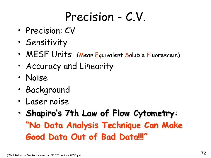 Precision - C. V. • • Precision: CV Sensitivity MESF Units (Mean Equivalent Soluble