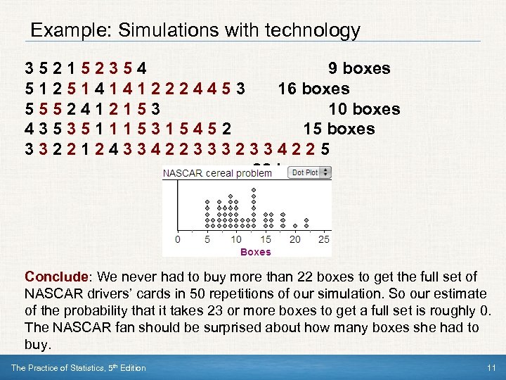 Example: Simulations with technology 352152354 9 boxes 5125141412224453 16 boxes 5552412153 10 boxes 435351115315452