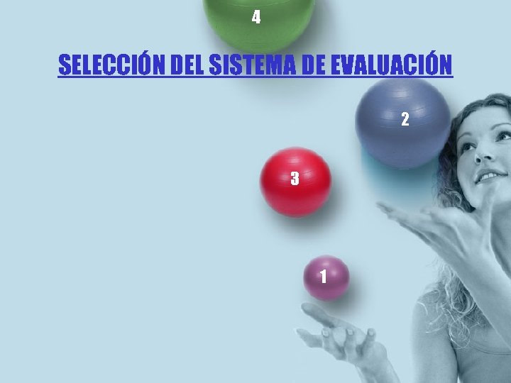 4 SELECCIÓN DEL SISTEMA DE EVALUACIÓN 2 3 1 