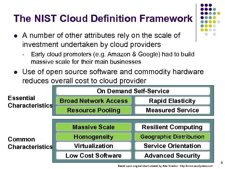 The NIST Cloud Definition Framework l A number of other attributes rely on the