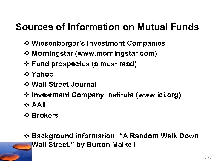Sources of Information on Mutual Funds v Wiesenberger’s Investment Companies v Morningstar (www. morningstar.