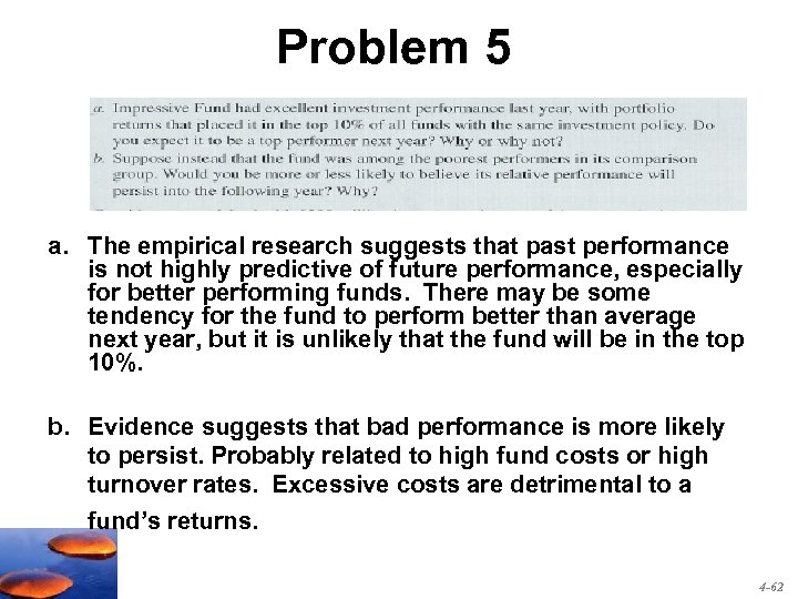 Problem 5 a. The empirical research suggests that past performance is not highly predictive