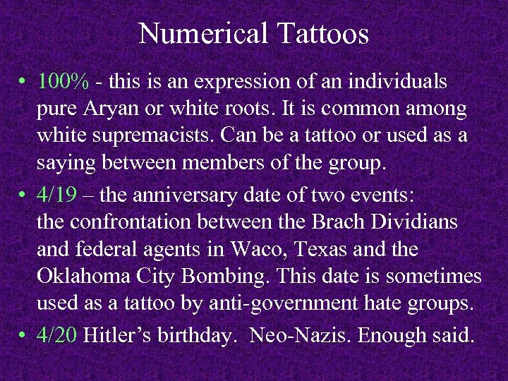 Numerical Tattoos • 100% - this is an expression of an individuals pure Aryan