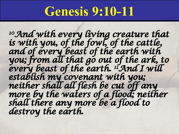 Genesis 9: 10 -11 10 And with every living creature that is with you,