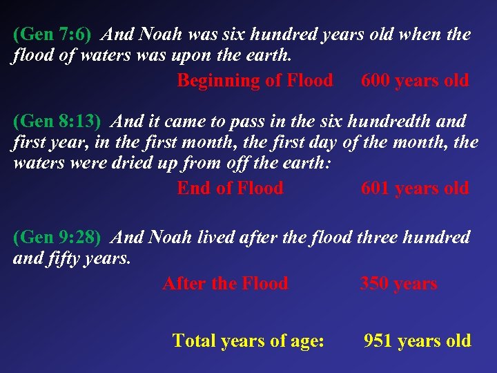 (Gen 7: 6) And Noah was six hundred years old when the flood of