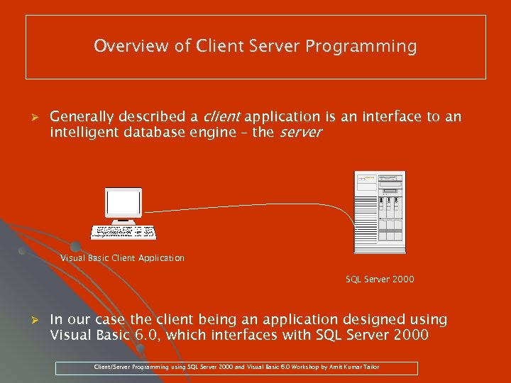 Overview of Client Server Programming Ø Generally described a client application is an interface