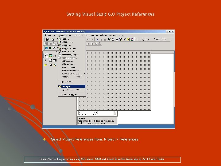 Setting Visual Basic 6. 0 Project References 8 Select Project References from: Project >