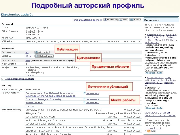 Подробный авторский профиль Публикации Цитирование Предметные области Источники публикаций Места работы 