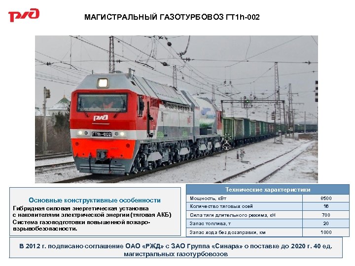 МАГИСТРАЛЬНЫЙ ГАЗОТУРБОВОЗ ГТ 1 h-002 Технические характеристики Основные конструктивные особенности Гибридная силовая энергетическая установка