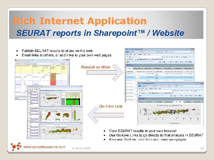 Rich Internet Application SEURAT reports in Sharepoint™ / Website 4 June 2009 16 