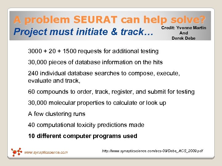 A problem SEURAT can help solve? Credit: Yvonne Martin And Project must initiate &