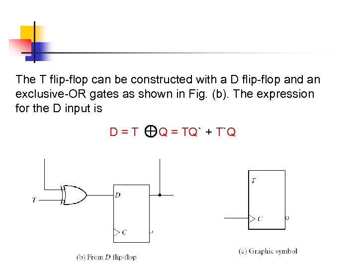 The T flip-flop can be constructed with a D flip-flop and an exclusive-OR gates