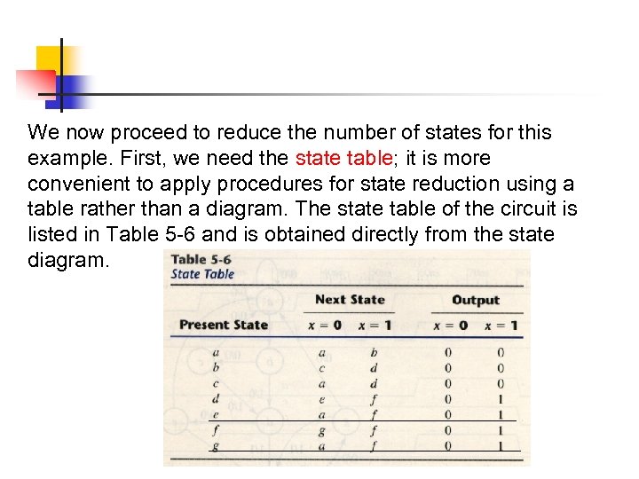 We now proceed to reduce the number of states for this example. First, we