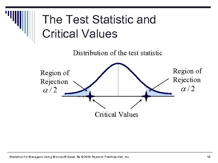 The Test Statistic and Critical Values Distribution of the test statistic Region of Rejection