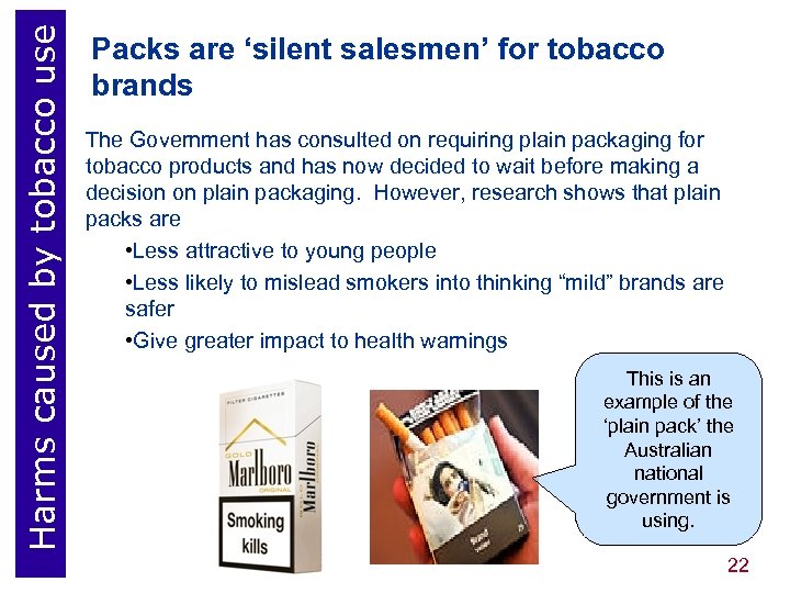 Harms caused by tobacco use Packs are ‘silent salesmen’ for tobacco brands The Government
