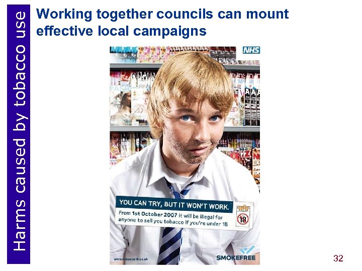 Harms caused by tobacco use Working together councils can mount effective local campaigns 32