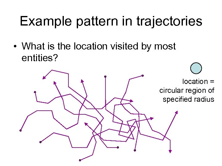 Example pattern in trajectories • What is the location visited by most entities? location