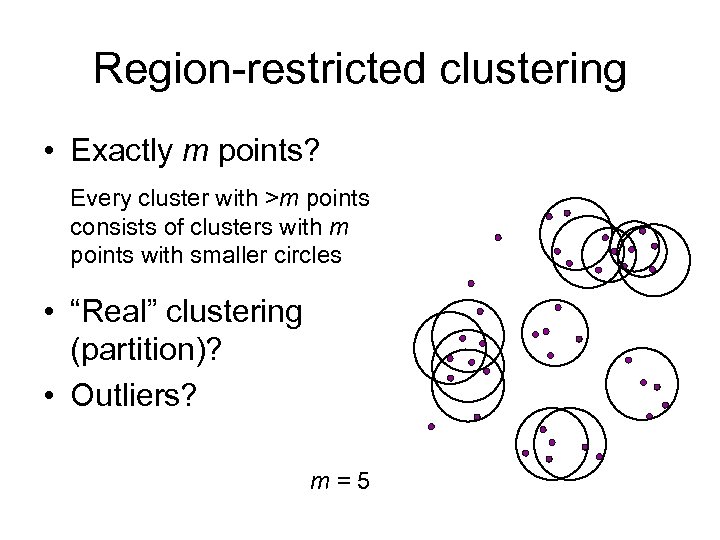 Region-restricted clustering • Exactly m points? Every cluster with >m points consists of clusters