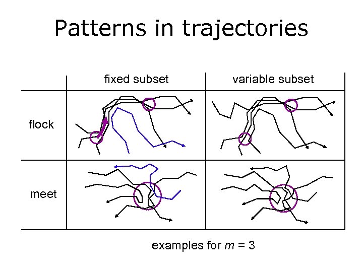 Patterns in trajectories fixed subset variable subset flock meet examples for m = 3