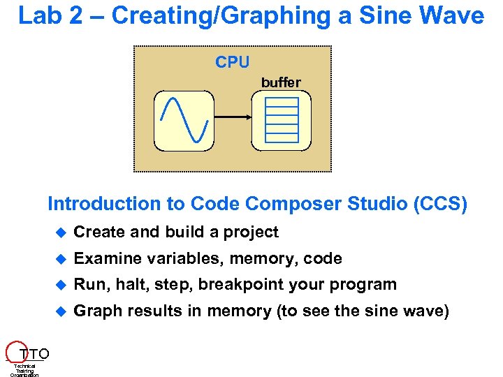 Lab 2 – Creating/Graphing a Sine Wave CPU buffer Introduction to Code Composer Studio