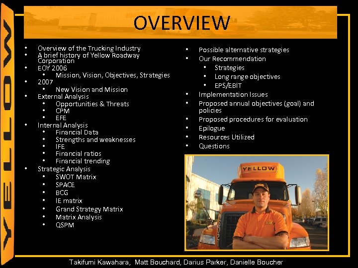 OVERVIEW • • Overview of the Trucking Industry A brief history of Yellow Roadway