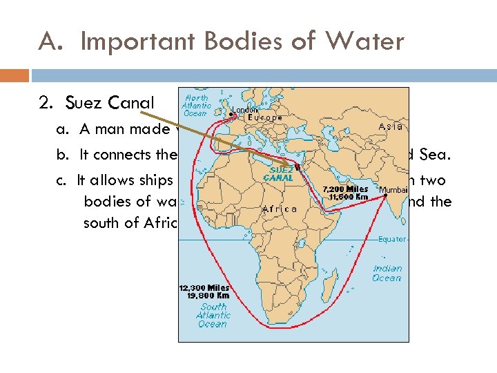 A. Important Bodies of Water 2. Suez Canal a. A man made waterway across